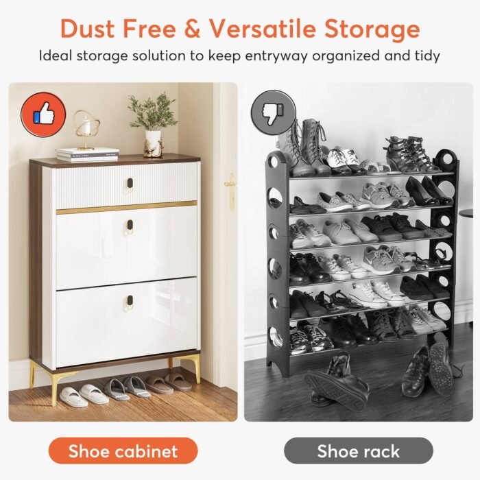Shoe Cabinet, Slim Shoe Organizer Cabinet with 2 Flip Drawers - Image 9