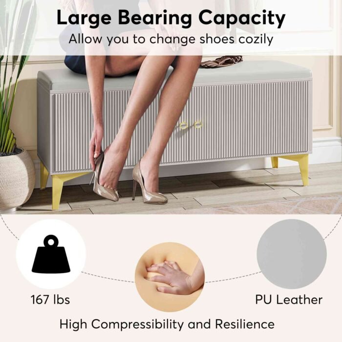 Shoe Bench, Modern Shoe Rack Bench Organizer with Cabinet - Image 7