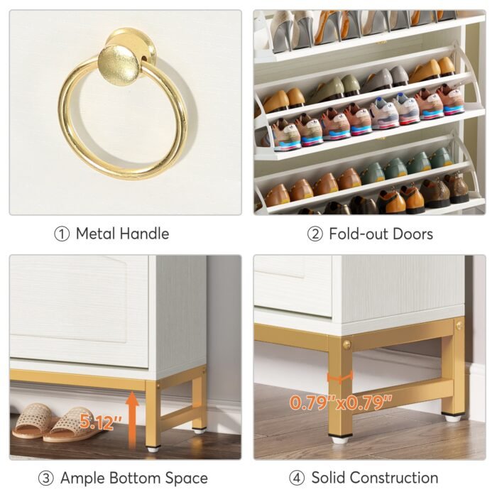 Shoe Cabinet, Freestanding Shoe Storage Organizer with 3 Flip Drawers - Image 8