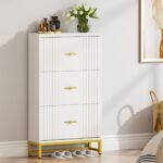 Shoe Cabinet, Modern Shoe Organizer with 3 Flip Drawers & 2 Hanging Hooks - Image 4