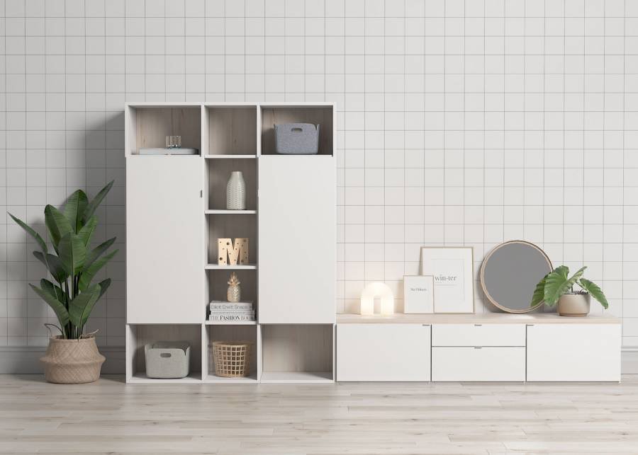 1226-pack-libreria-mueble-tv.jpg Bookcase + TV cabinet pack - Image 1