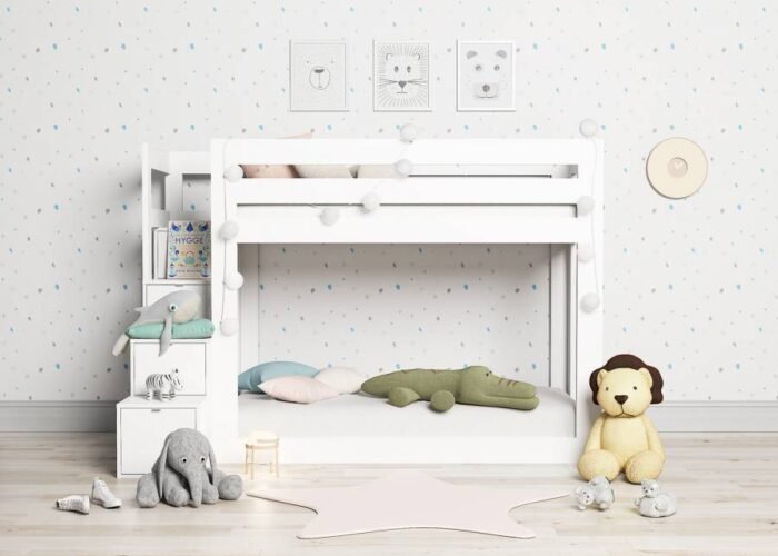Floor-level children's bunk bed with 4-drawer ladder - Image 2