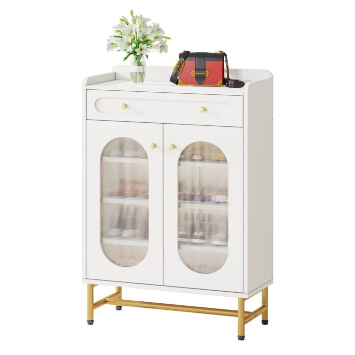 Shoe Cabinet, Modern Storage Cabinet with Drawer & Adjustable Shelves - Image 1
