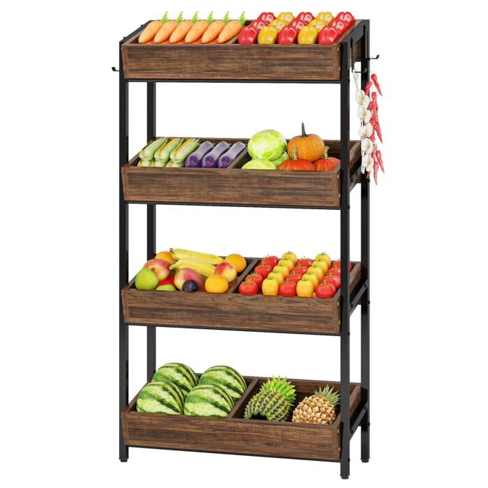 Wood Fruit Vegetable Storage Rack Stand, 4-Tier Storage Organizer - Image 1