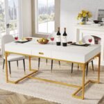 Dining Table, 63? Breakfast Dinner Table with 2 Drawers for 4 to 6