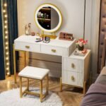 Vanity, Makeup Dressing Table with 3-Color Touch Screen Lighted Mirror - Image 13