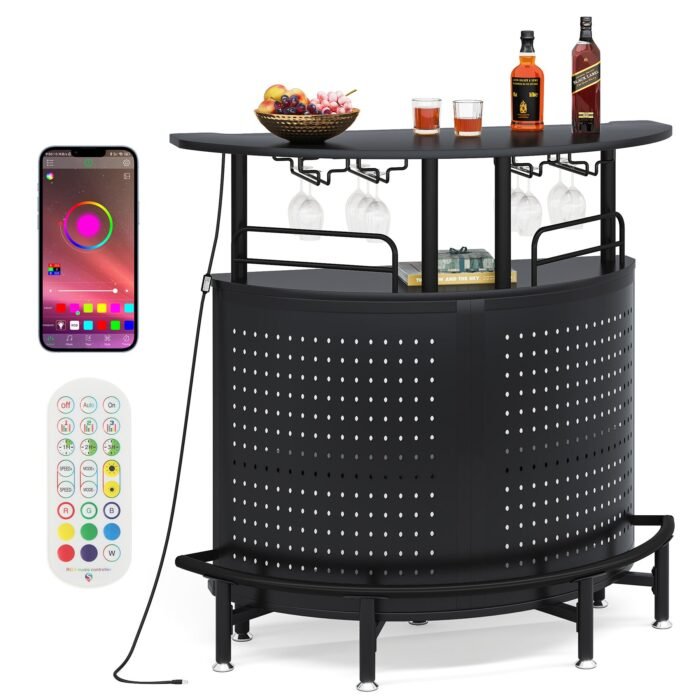 Smart Bar Unit with Led Lights, 3-Tier Liquor Bar Table - Image 1