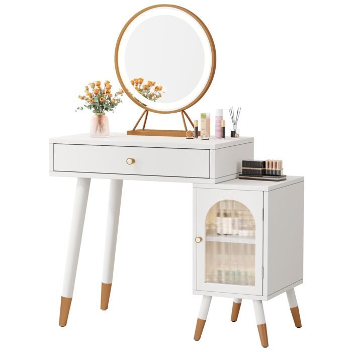 Vanity, Makeup Dressing Table with Drawer and Storage Cabinet - Image 1