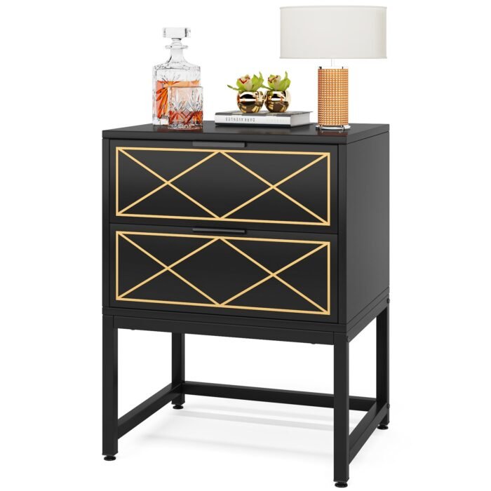 Nightstand, Modern Bedside Table Sofa End Table with 2 Drawers - Image 1