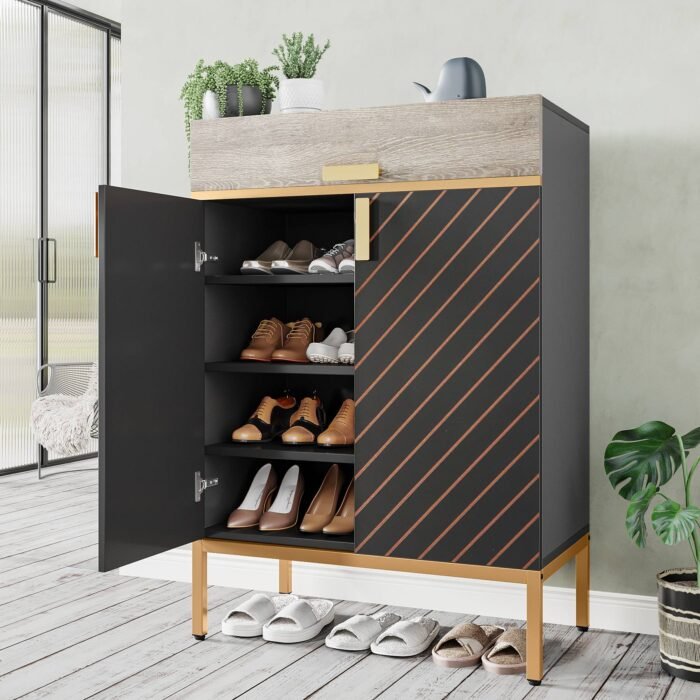 Shoe Cabinet, 4-Tier Shoe Rack Storage Organizer with Drawers - Image 4