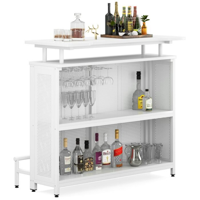 Bar Unit, 3 Tier Liquor Home Bar Table with Stemware Racks - Image 8