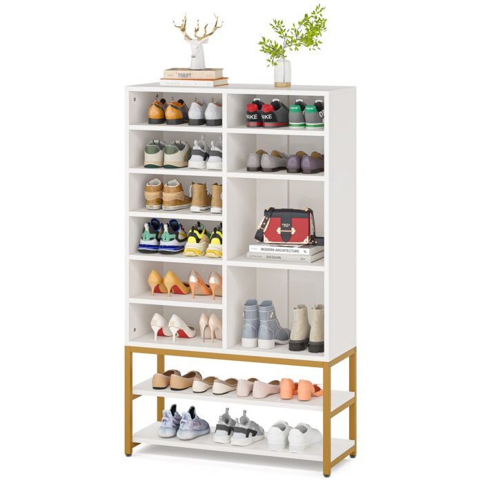 Shoe Cabinet, Freestanding Shoe Rack with 10 Adjustable Compartments - Image 1