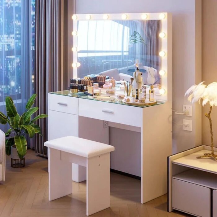 High quality MDF wood dresser with pouf - OSM-053 - Image 1