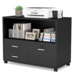File Cabinet, 3 Drawer Lateral Filing Cabinet with Lock & Wheels - Image 2