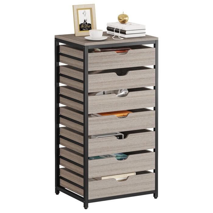 7 Drawer Chest, Industrial Storage Dresser Cabinet with Metal Legs - Image 9