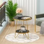 End Table, 2 Tier Round Sofa Bedside Table with Shelves - Image 10
