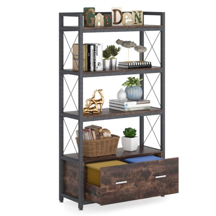 File Cabinet, Freestanding Filing Cabinet with Drawer & Open Shelves - Image 1