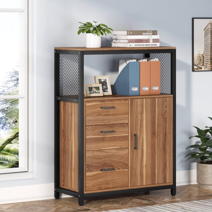 File Cabinet, 3 Drawers Lateral Filing Cabinet with Open Shelves - Image 4