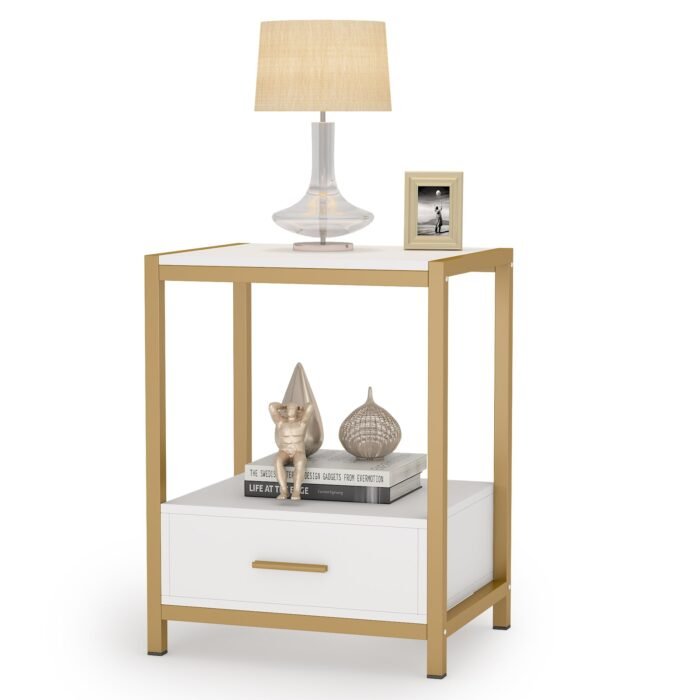 Nightstands, End Side Table with Drawer & Storage Shelf - Image 1