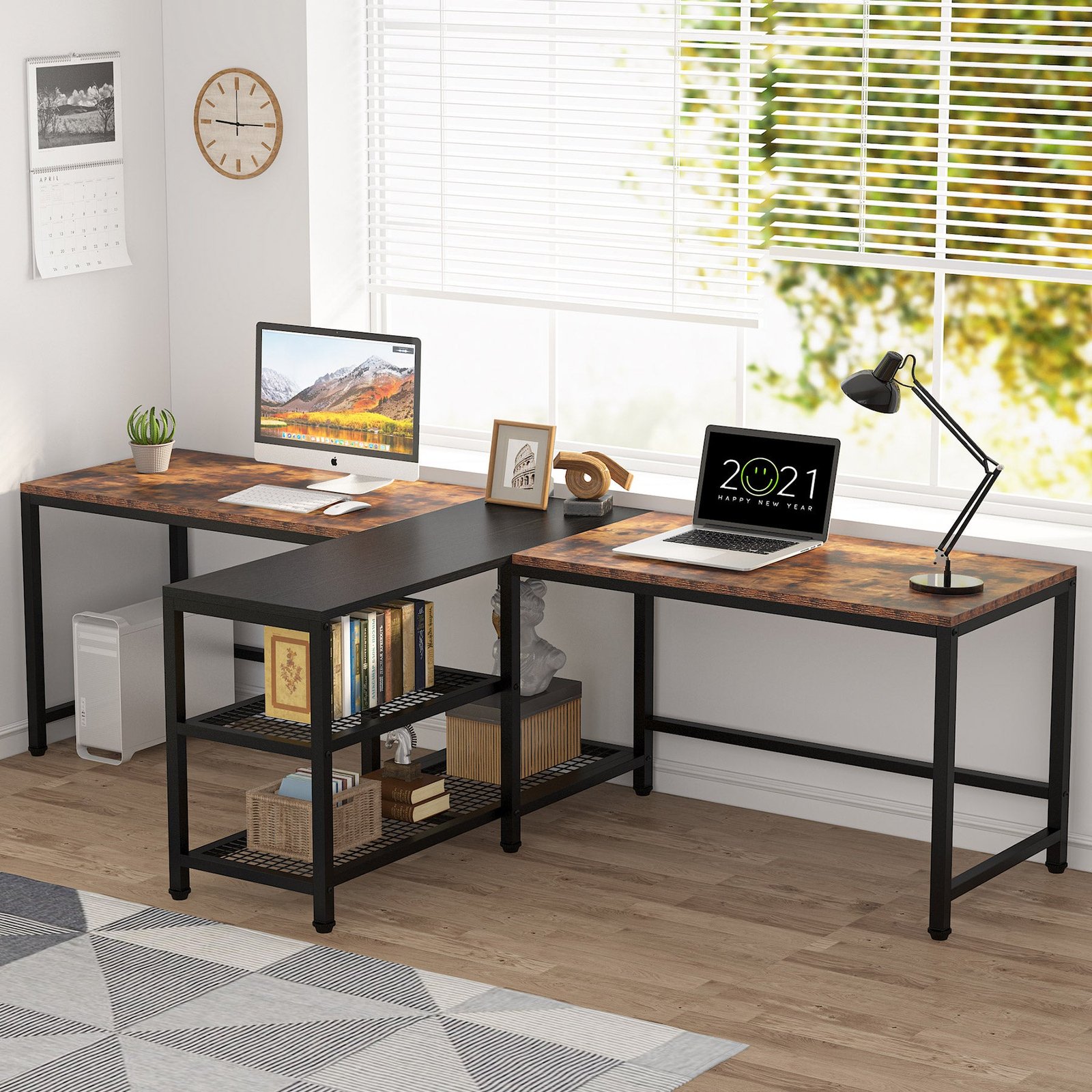 1_6fdeca02-af8d-4e95-9fb7-34d5b2185d2c-2-1.jpg Two Person Desk, 94.5? Double Computer Desk with Shelves - Image 1