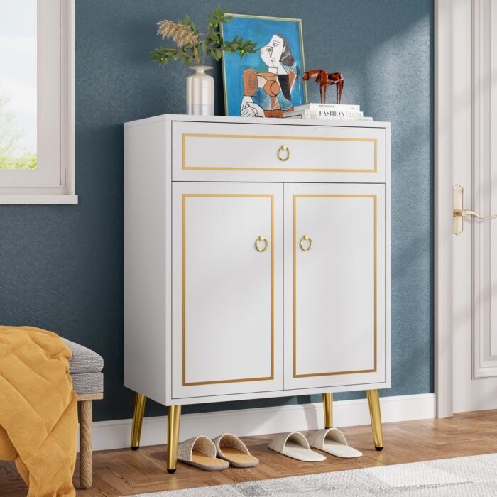 Shoe Cabinet, 4 Tier Shoe Storage Organizer with Drawer & Doors - Image 2