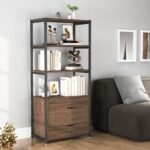 Bookshelf, Rustic Etagere Bookcase with Drawers & Shelves - Image 4