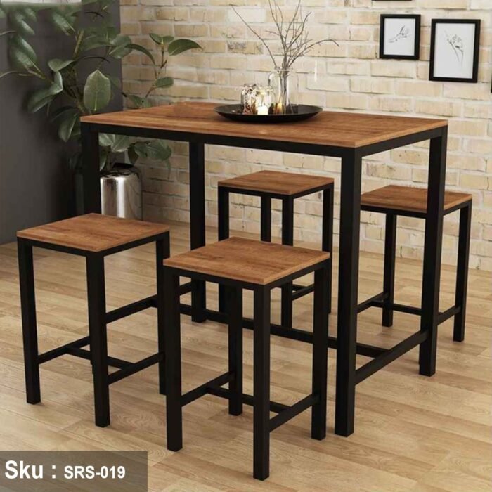 Dining set of 4 chairs and a table, steel and wood - SRS-019 - Image 1