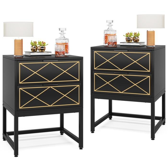 Nightstand, Modern Bedside Table Sofa End Table with 2 Drawers - Image 8