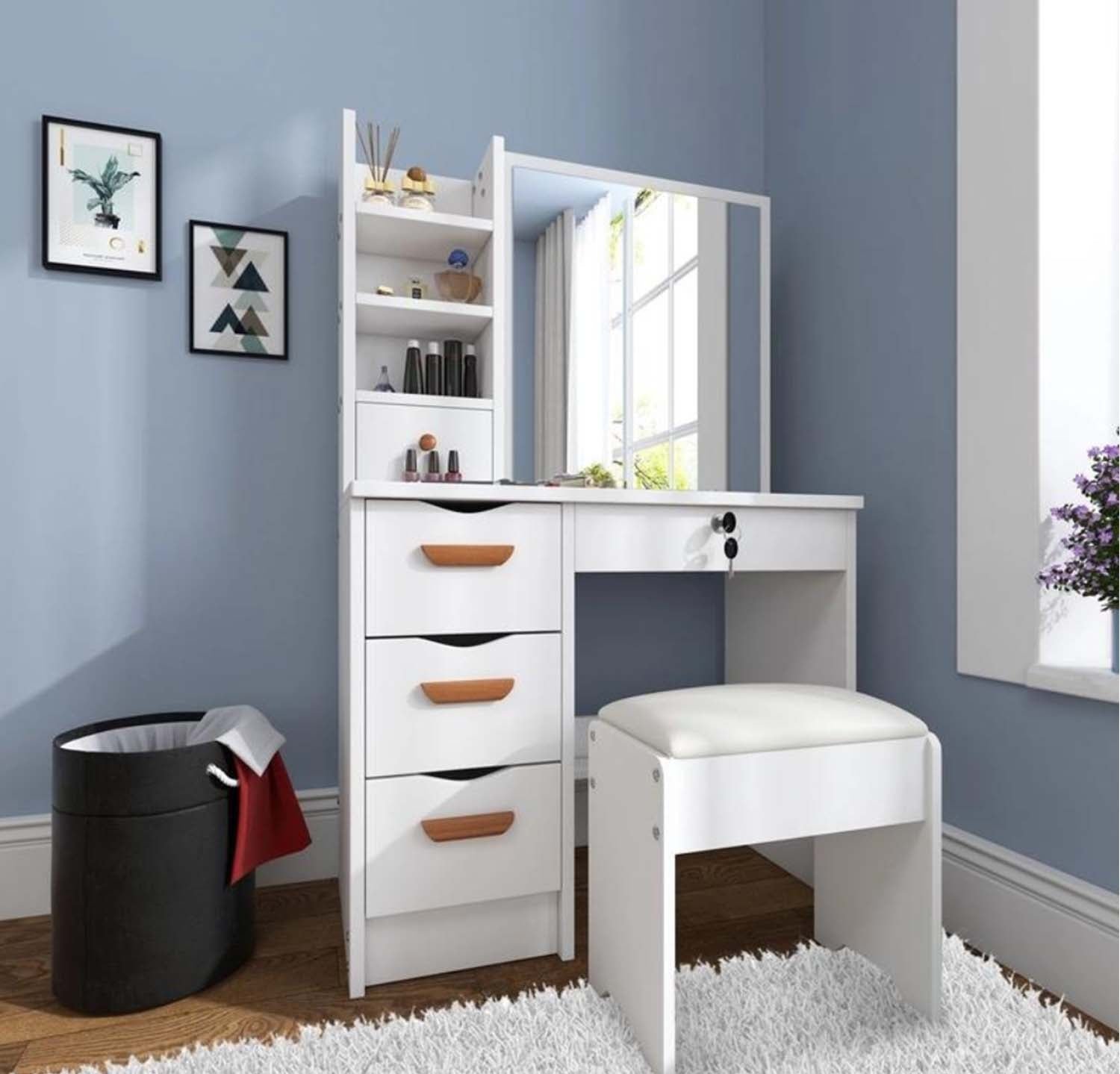 1_9e1e686a-eaa7-4b51-8f72-5079dbed3d63.jpg High quality MDF wood dresser with pouf - OSM-040 - Image 1