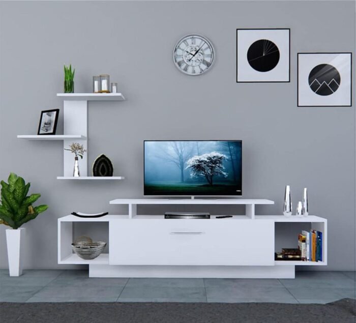 Amitra TV unit with shelving unit and MDF top shelf unit - Image 1