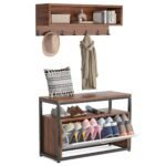 Coat Rack Shoe Bench Set, Hall Tree Shoe Rack with Flip Drawer