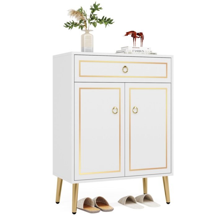 Shoe Cabinet, 4 Tier Shoe Storage Organizer with Drawer & Doors - Image 1