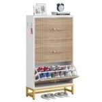Shoe Cabinet, Modern Shoe Organizer with 3 Flip Drawers & 2 Hanging Hooks - Image 8