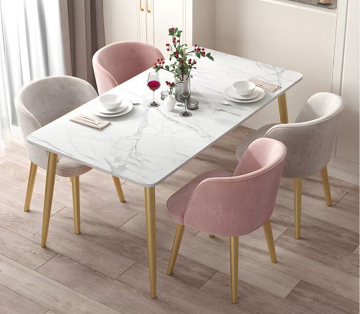 Dining table - 4 metal chairs and a white quartz marble table - LUS-148 - Image 1