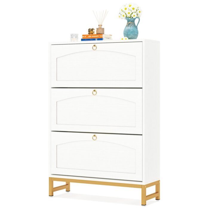 Shoe Cabinet, Freestanding Shoe Storage Organizer with 3 Flip Drawers - Image 1