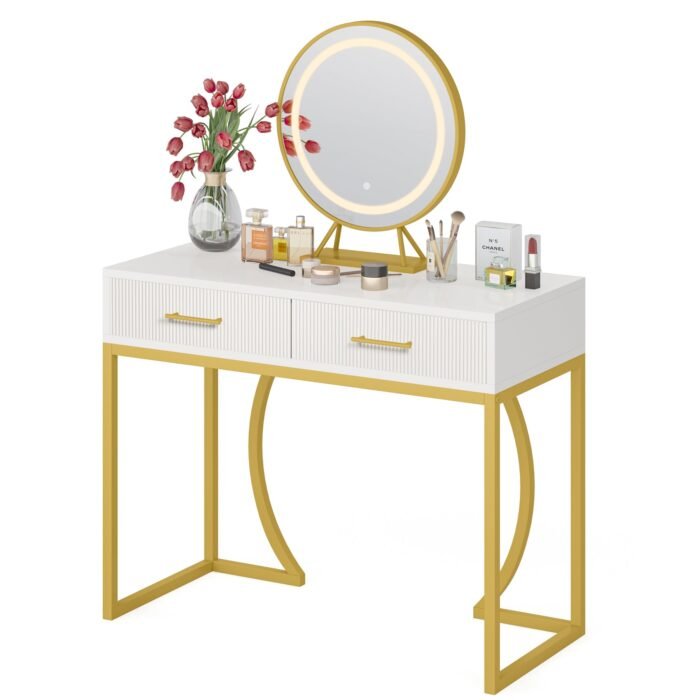Vanity, 39 inch Makeup Dressing Table With 2 Drawers & LED Mecor - Image 1