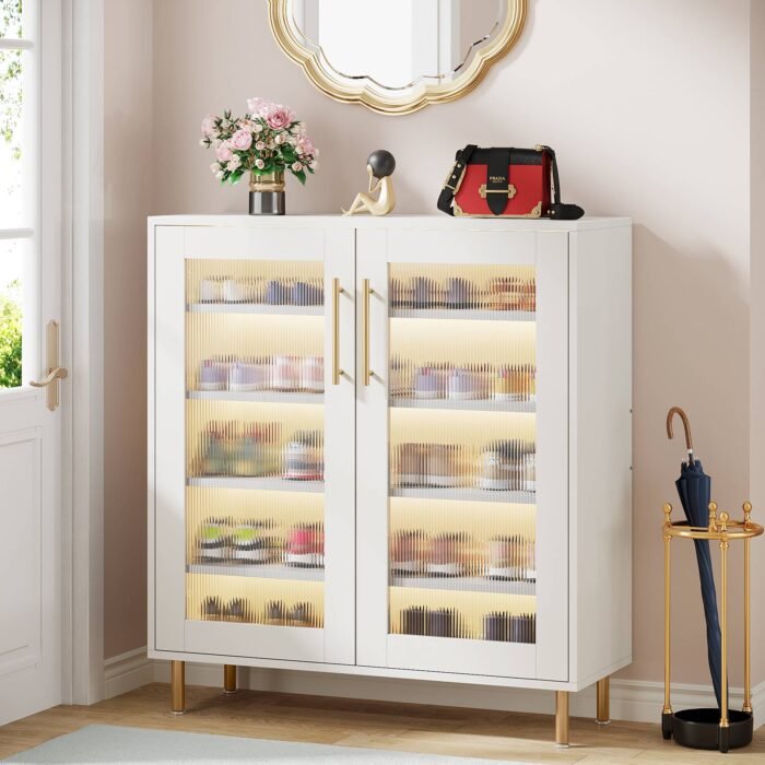 Shoe Cabinet, 5-Tier Shoe Organizer with LED Light & Acrylic Doors - Image 1