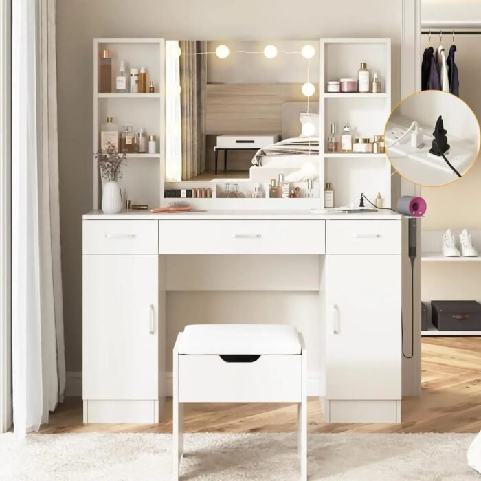 High quality MDF wood dresser with pouf - OSM-066 - Image 1