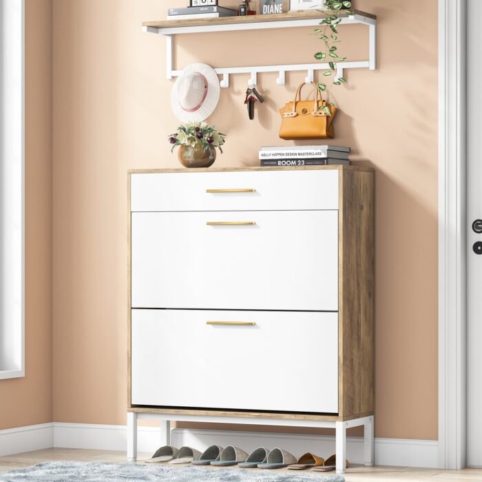Shoe Cabinet with Floating Shelf, Modern 3 Drawers Shoe Organizer - Image 9
