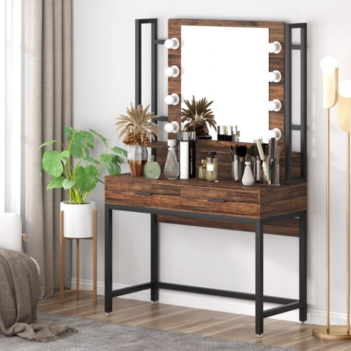 Vanity, Makeup Dressing Table with 8 LED Lights and 2 Drawers - Image 1