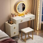 Vanity, Makeup Dressing Table with 3-Color Touch Screen Lighted Mirror - Image 14