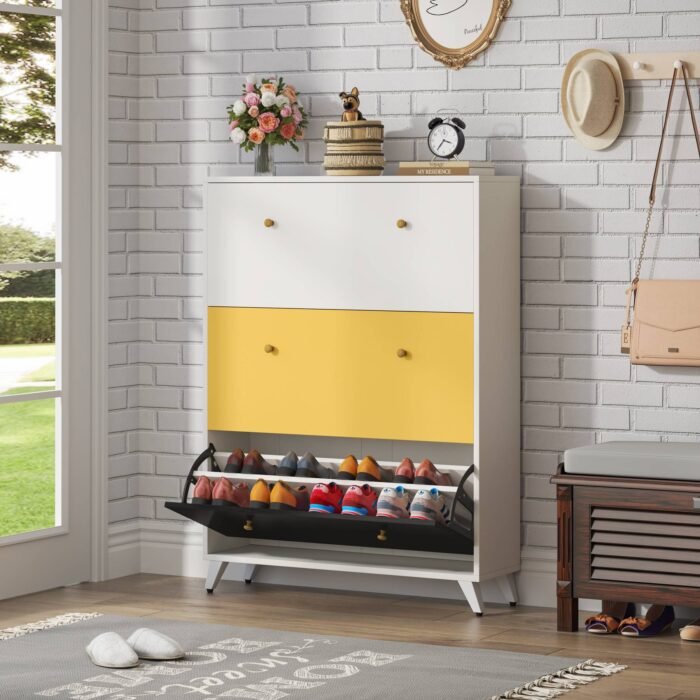 Shoe Cabinet, 24 Pair Shoe Rack Organizer with 3 Flip Drawers - Image 5