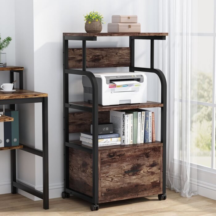 File Cabinet, 3 Tier Mobile Printer Stand with Legal Size Drawer - Image 2
