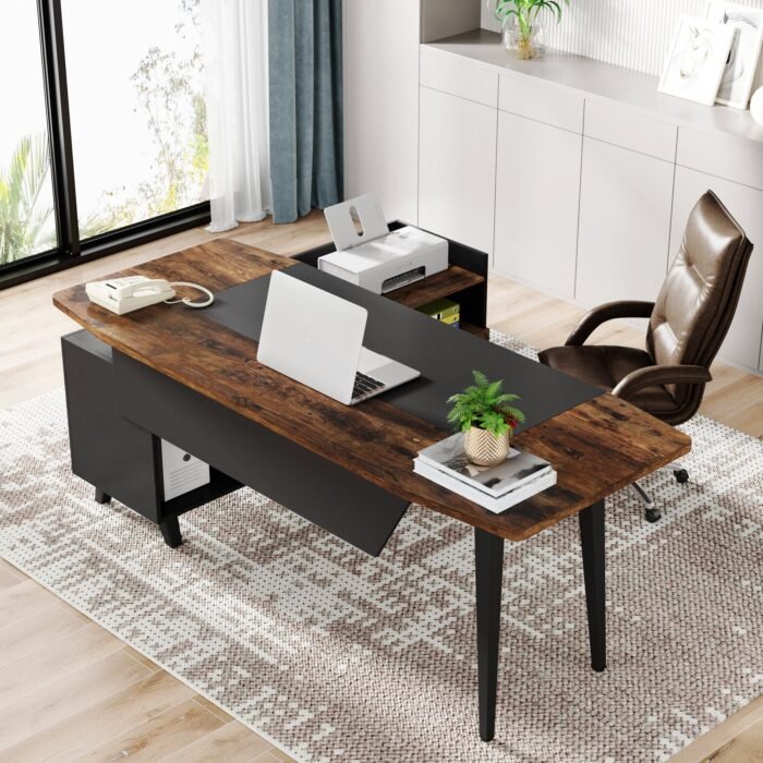 70.9? L-Shaped Executive Desk, Large Computer Desk with 47? File Cabinet - Image 5