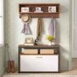 Coat Rack Shoe Bench Set, Hall Tree Shoe Rack with Flip Drawer - Image 4