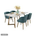 Dining table - 4 metal chairs and a white quartz marble table - LUS-133 - Image 2
