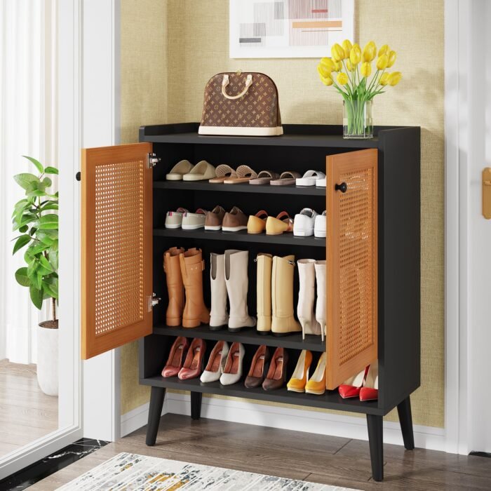 Shoe Cabinet, Natural Handmade Rattan Shoe Rack Organizer - Image 4