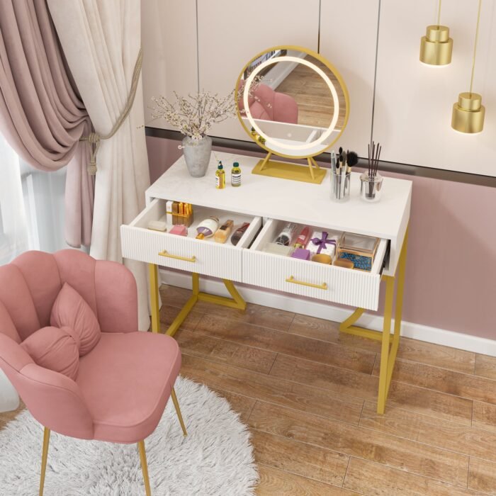 Vanity, 39 inch Makeup Dressing Table With 2 Drawers & LED Mecor - Image 5