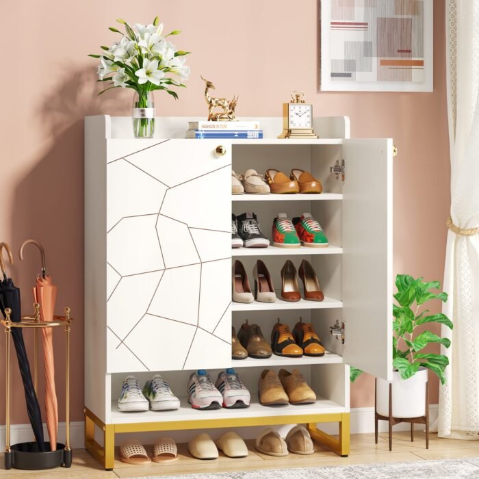 Shoe Cabinet, 6-Tiers Shoe Storage Organizer with Doors - Image 4