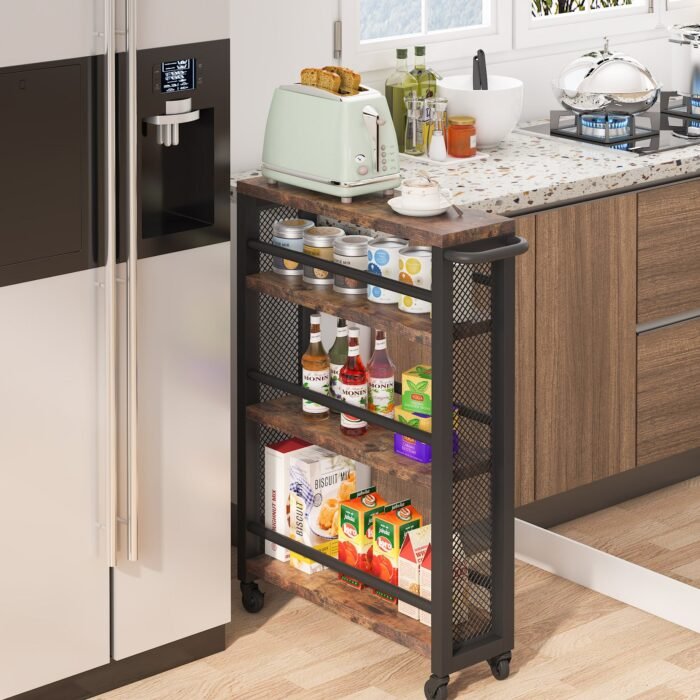 Slim Kitchen Cart, 4-Tier Storage Rolling Cart with Handle - Image 10